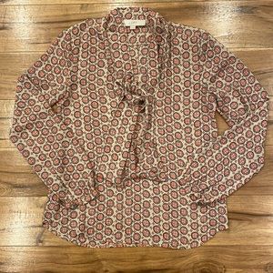 Loft XS Cream Blouse with Coral Detail